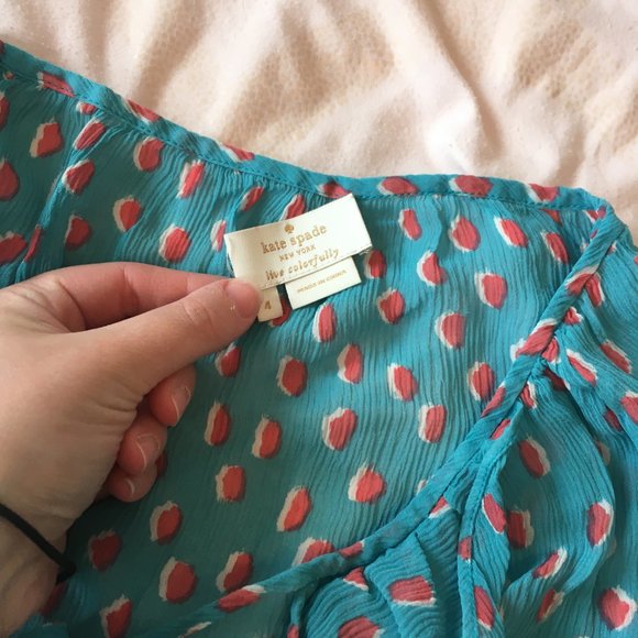 Kate Spade teal blue orange dotted ruffle blouse top size 4 /small nwot SAMPLE - Picture 4 of 10
